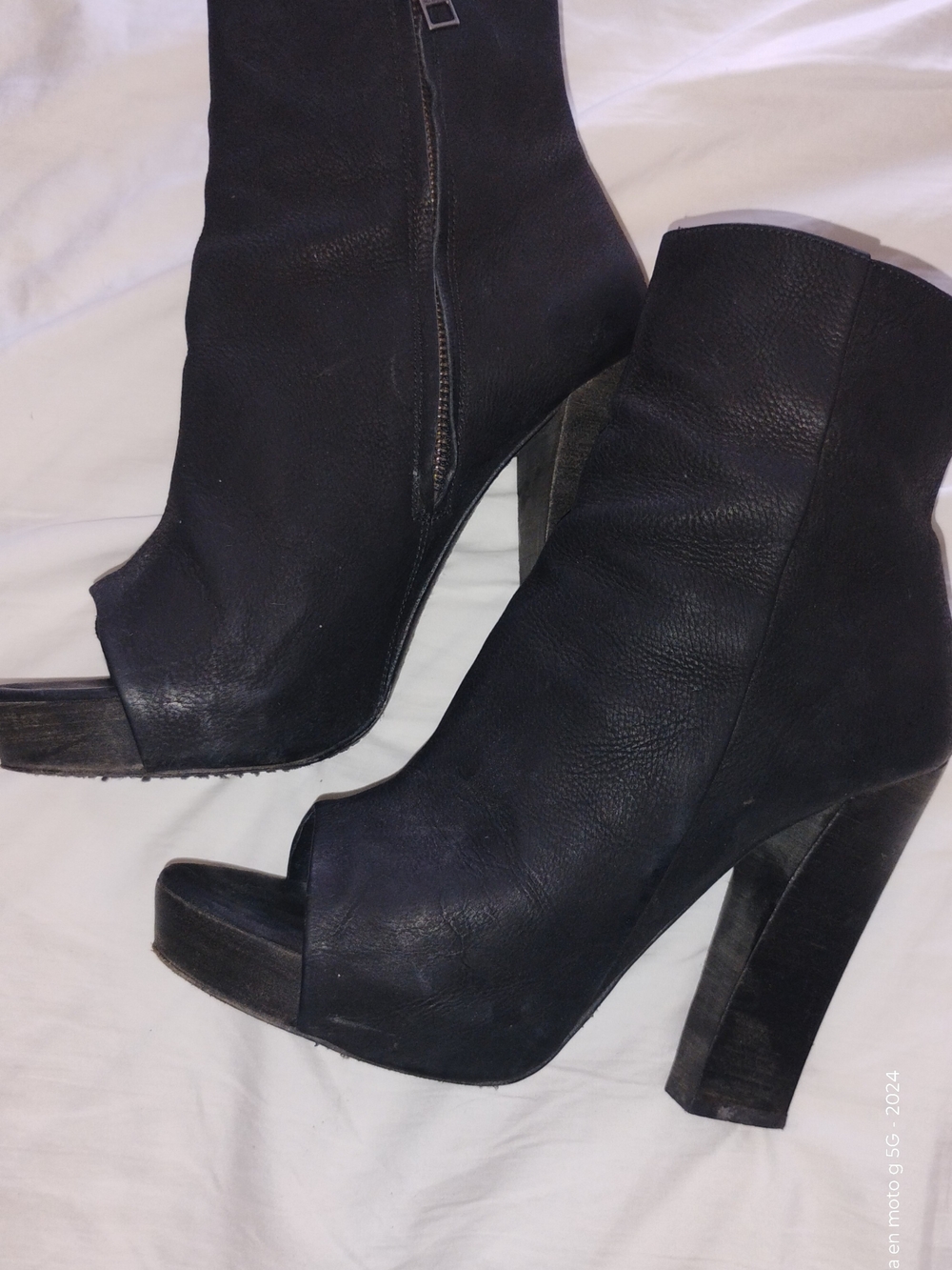 AllSaints Black Leather Peep-Toe Ankle Booties